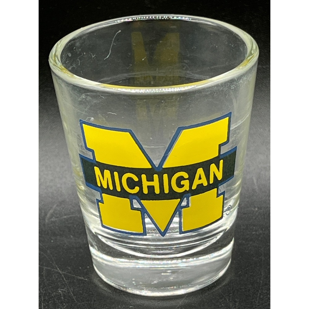 University of Michigan Wolverines Block M Logo Shot Glass Clear Blue Maize